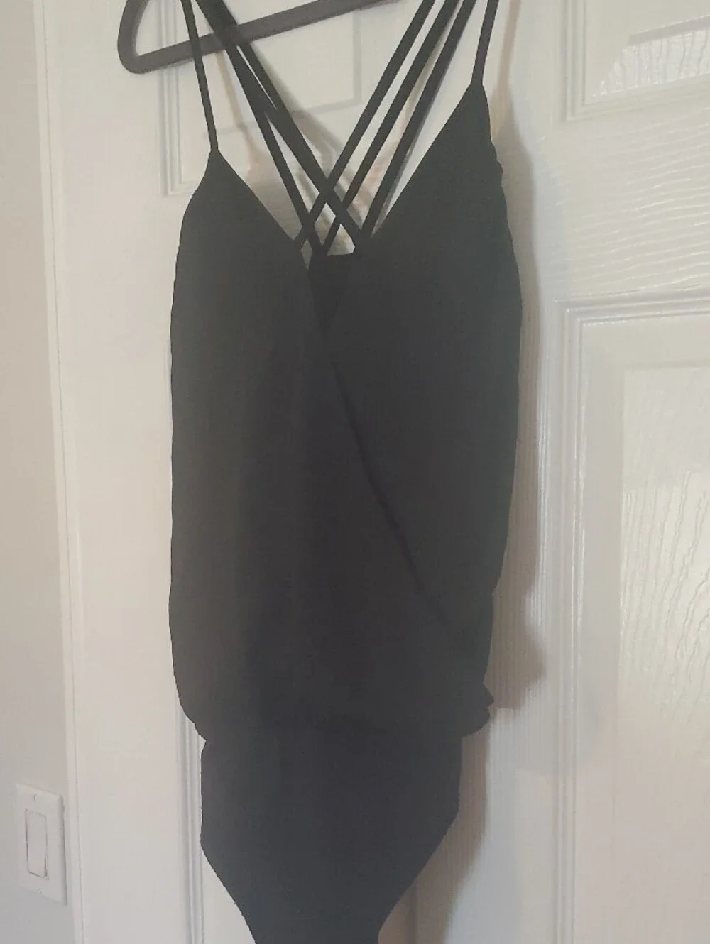 Black Strappy Cross-Back One-Piece Bodysuit